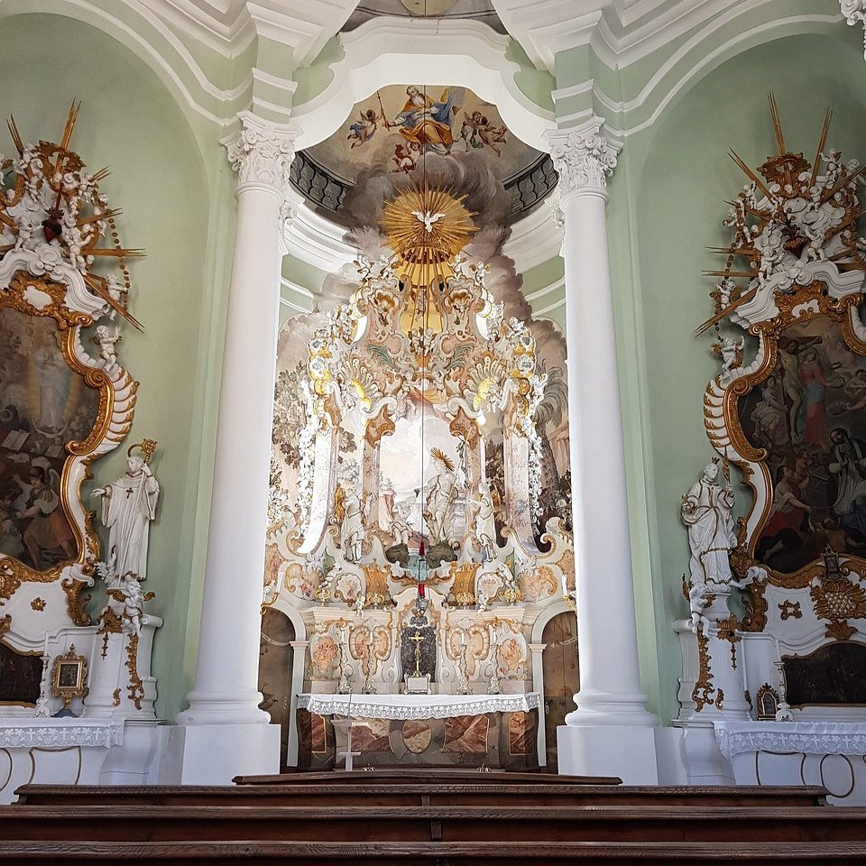 altar, rococo, jesus, baptism, bible scene, church, faith, religion, dominikus zimmermann, landsberg, bavaria, rococo, rococo, rococo, rococo, rococo, baptism, baptism